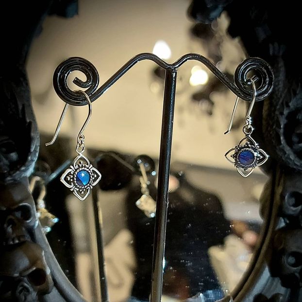 925 sterling silver and dark blue abalone earrings.