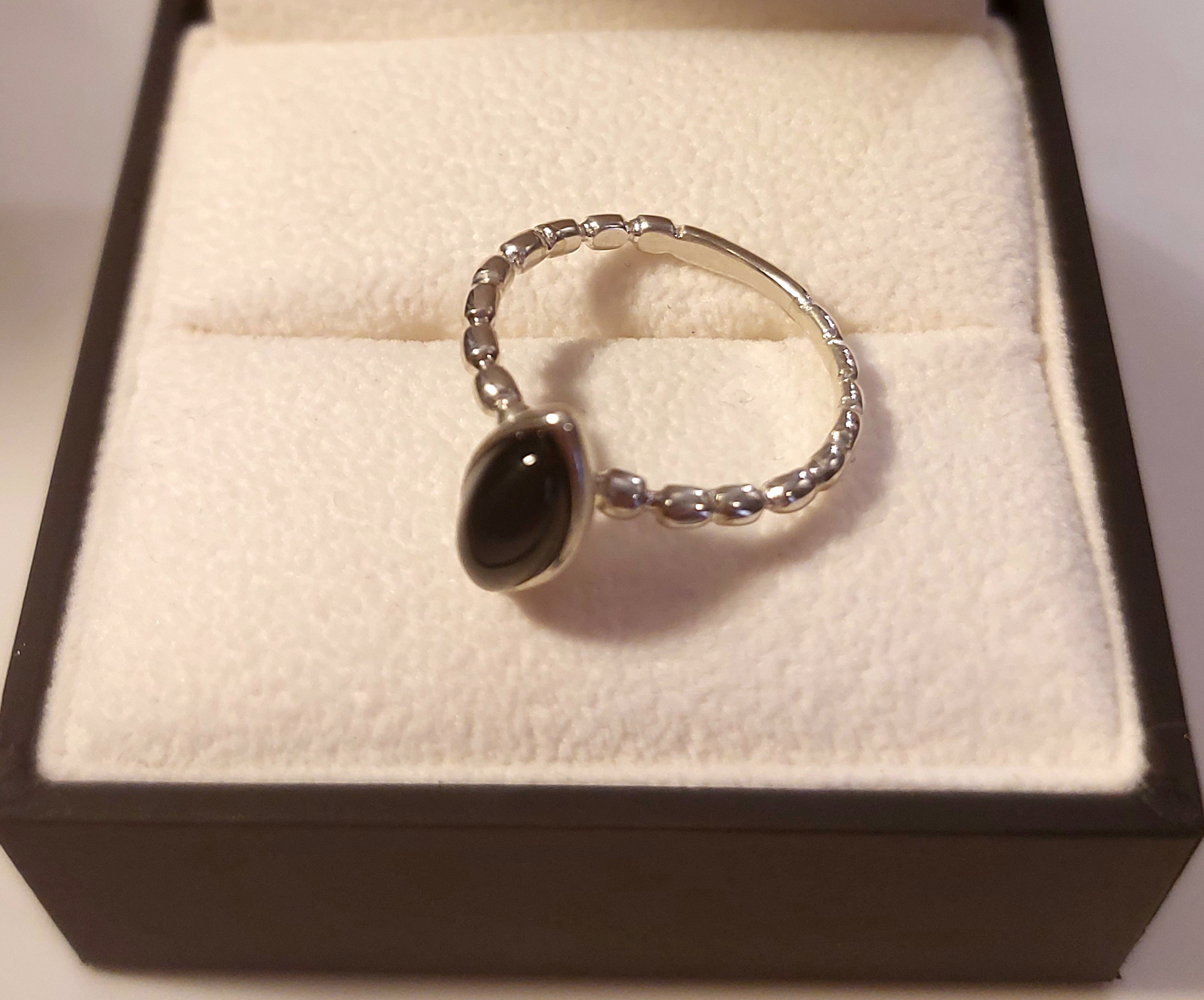 Whitby jet beaded 925 silver ring size N