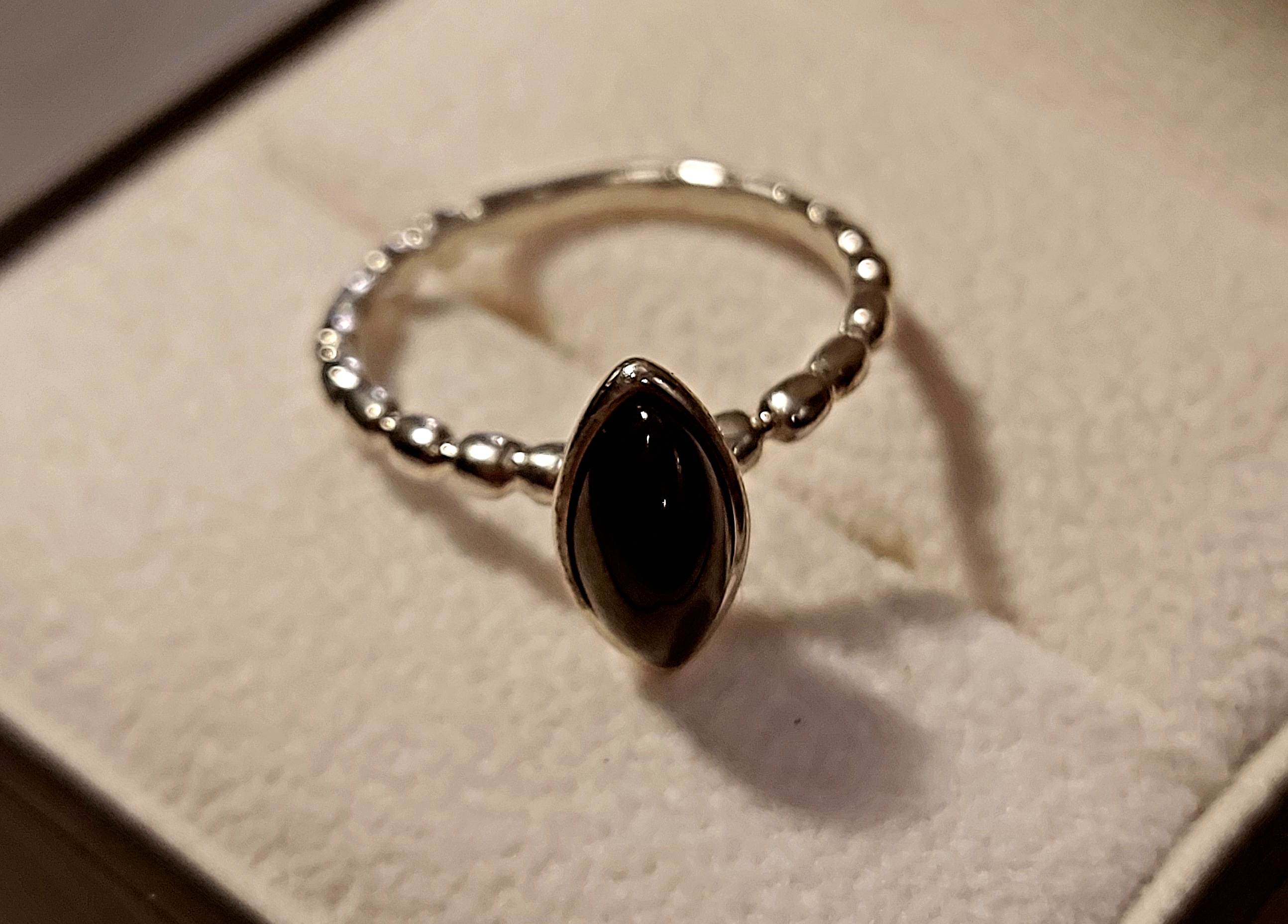 Whitby jet beaded 925 silver ring size N