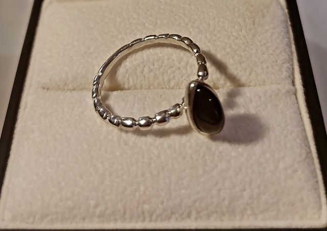 Whitby jet beaded 925 silver ring size N