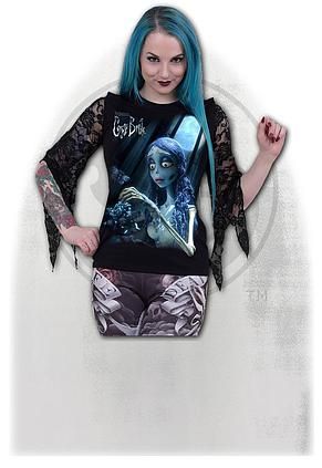 CORPSE BRIDE - GLOW IN THE DARK - Rose Lace Sleeve Top