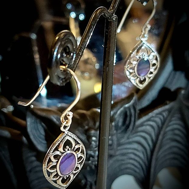 Purple Abalone 925 sterling silver earrings 
