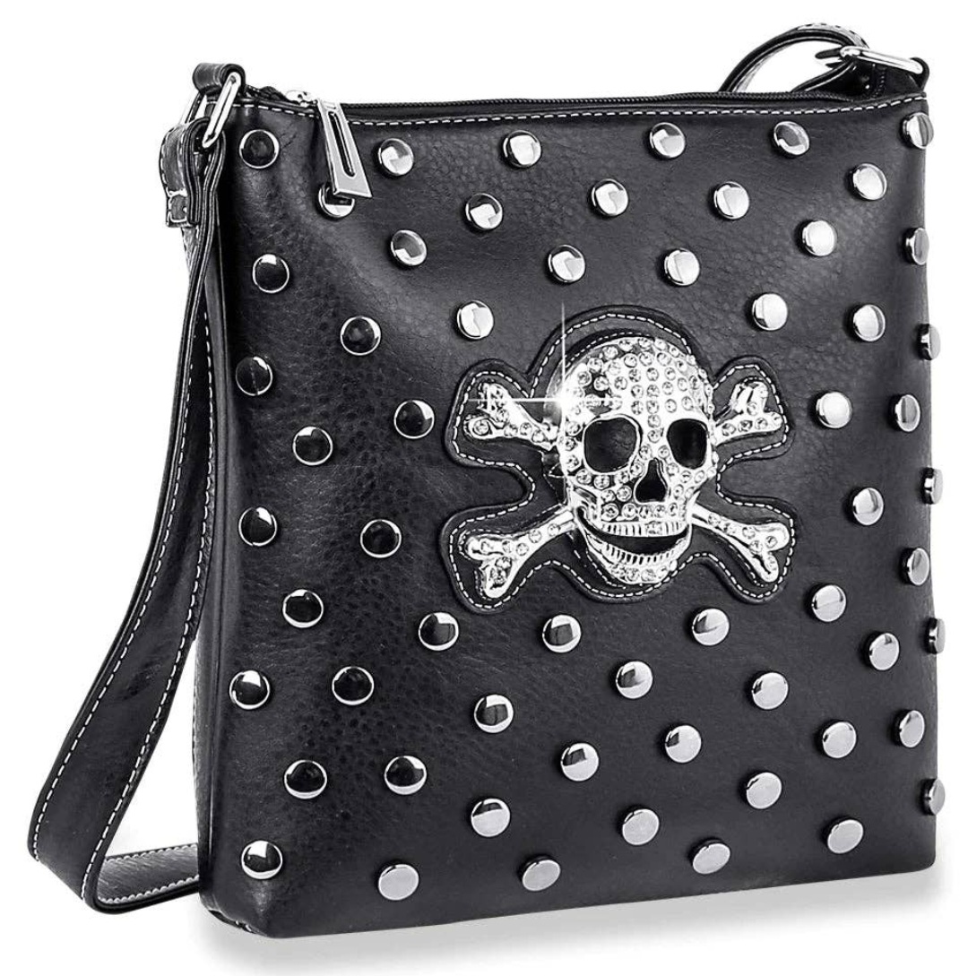 Skull Design Studded Crossbody