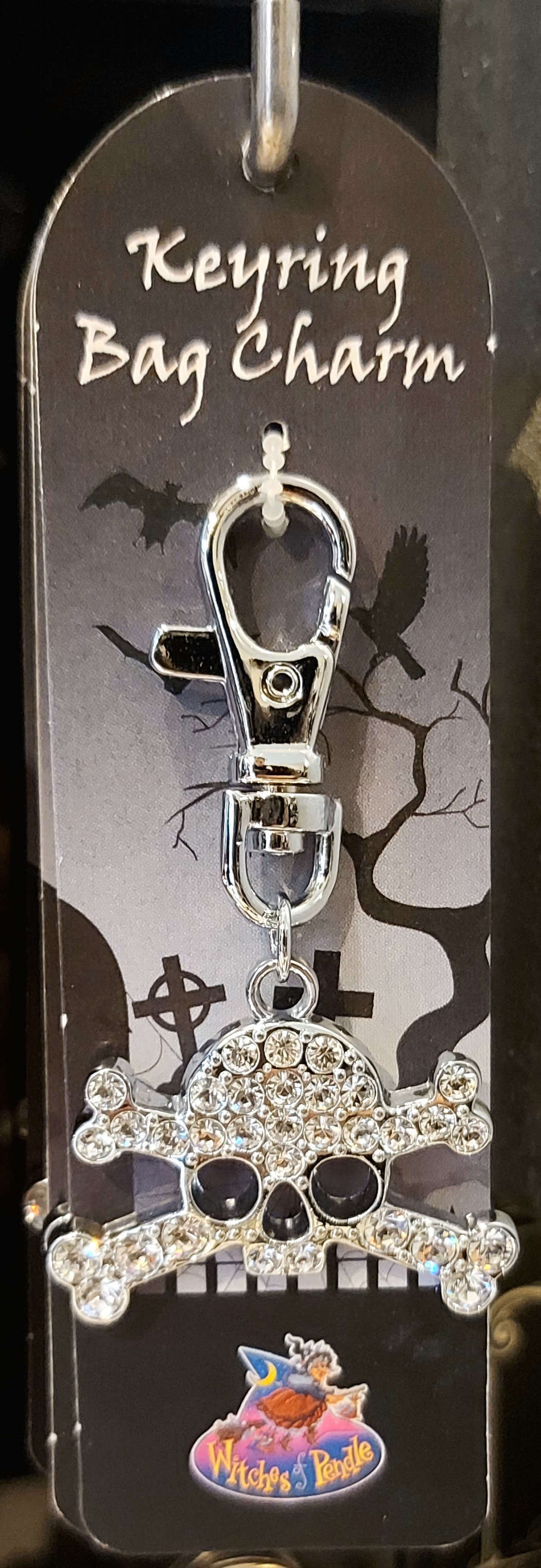 Witches of pendle diamante bag charm/keyring skull & crossbones