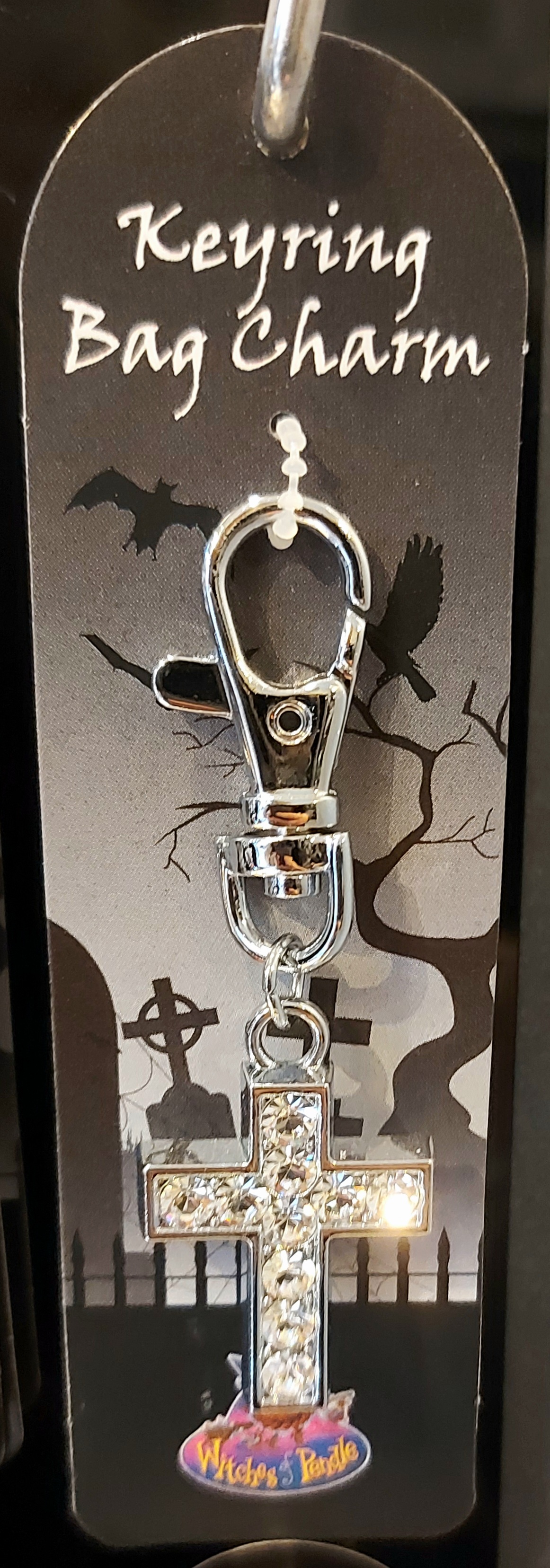 Witches of pendle diamante bag charm/keyring cross