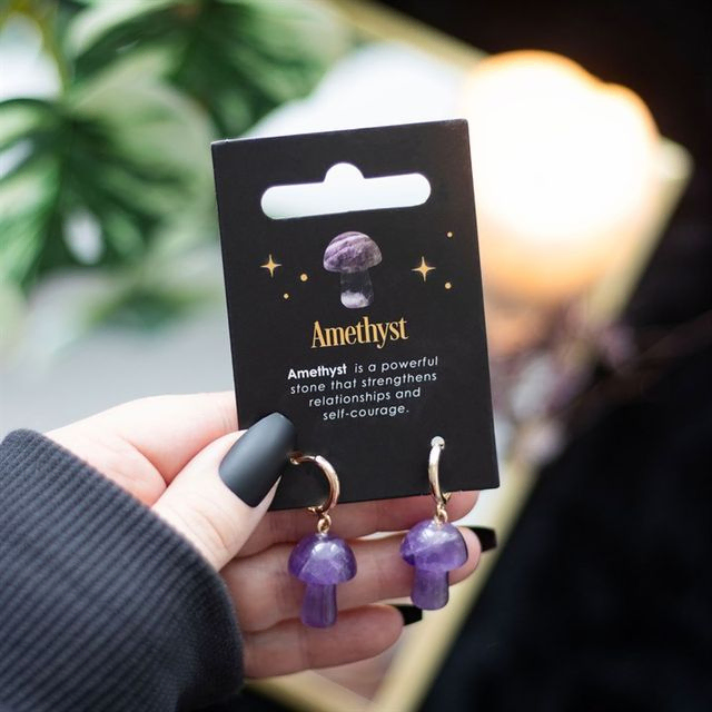 AMETHYST CRYSTAL MUSHROOM EARRINGS