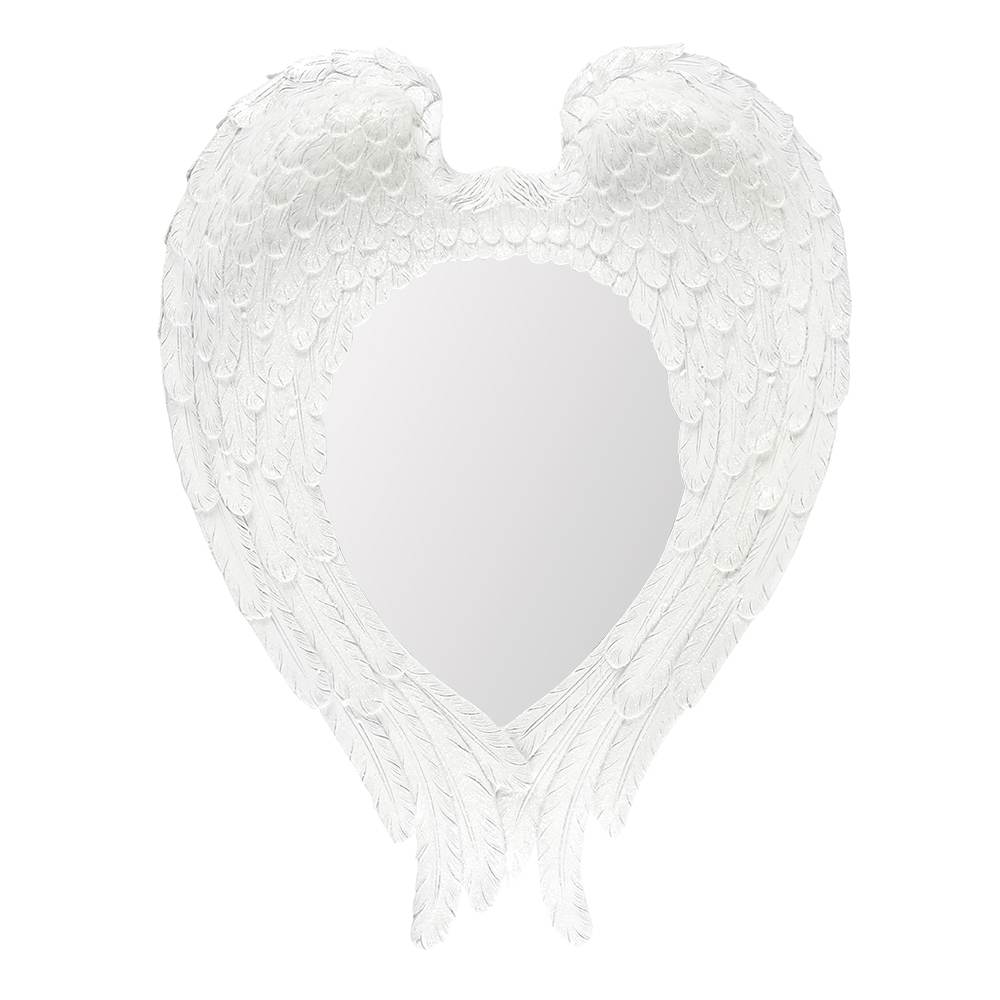 55cm White Glitter Angel Wing Mirror