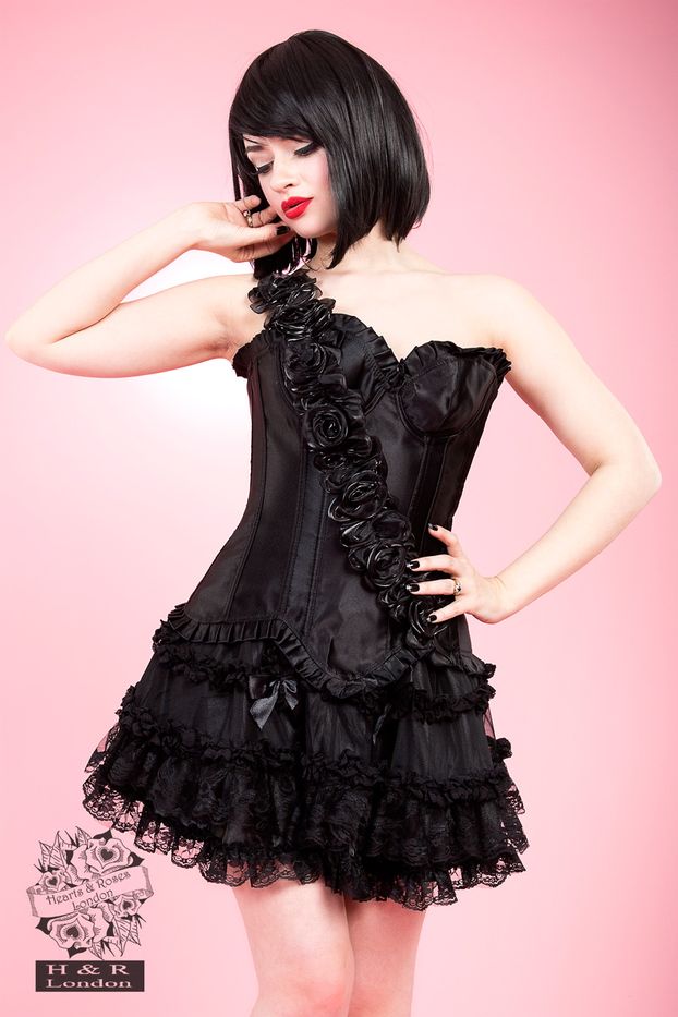 Hearts and roses black Burlesque corset