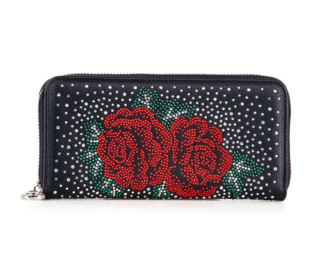Rose Rhinestone Design Accordion Wallet