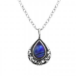 925 sterling silver dark blue Abalone pendant with chain.